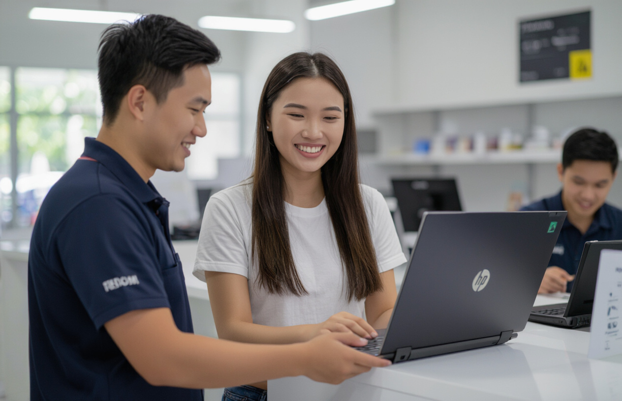 Khách Hàng Hài Lòng Nhận Lại Laptop Hp Pavilion 14 Đã Thay Vỏ Mới Từ Kỹ Thuật Viên Máy Tính Bến Tre.