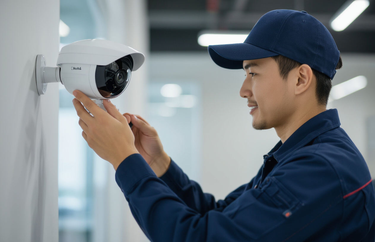 Kỹ Thuật Viên Máy Tính Bến Tre Đang Lắp Đặt Camera Chuyên Nghiệp.