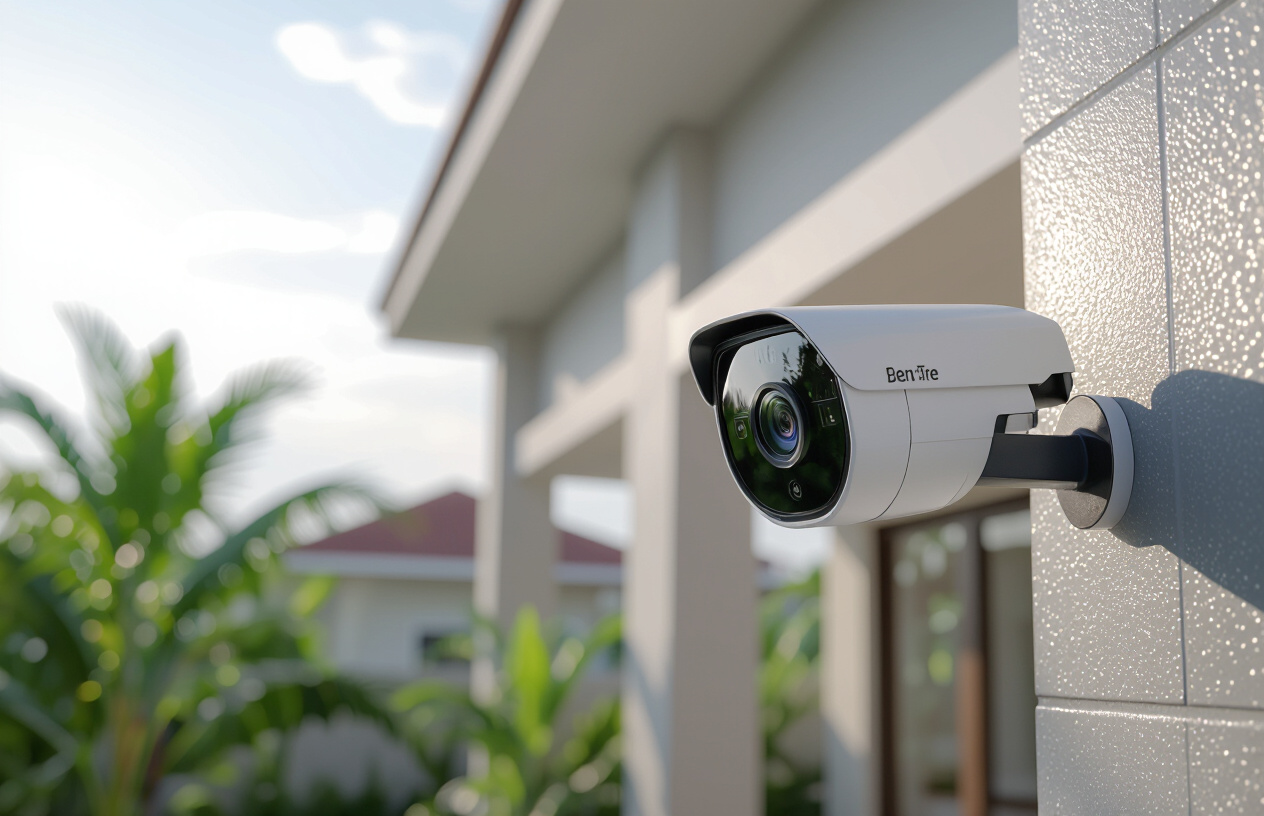 Cận Cảnh Một Hệ Thống Camera Quan Sát Ngoài Trời Độ Phân Giải Cao Được Lắp Đặt Chuyên Nghiệp Trên Tường Nhà Tại Bến Tr