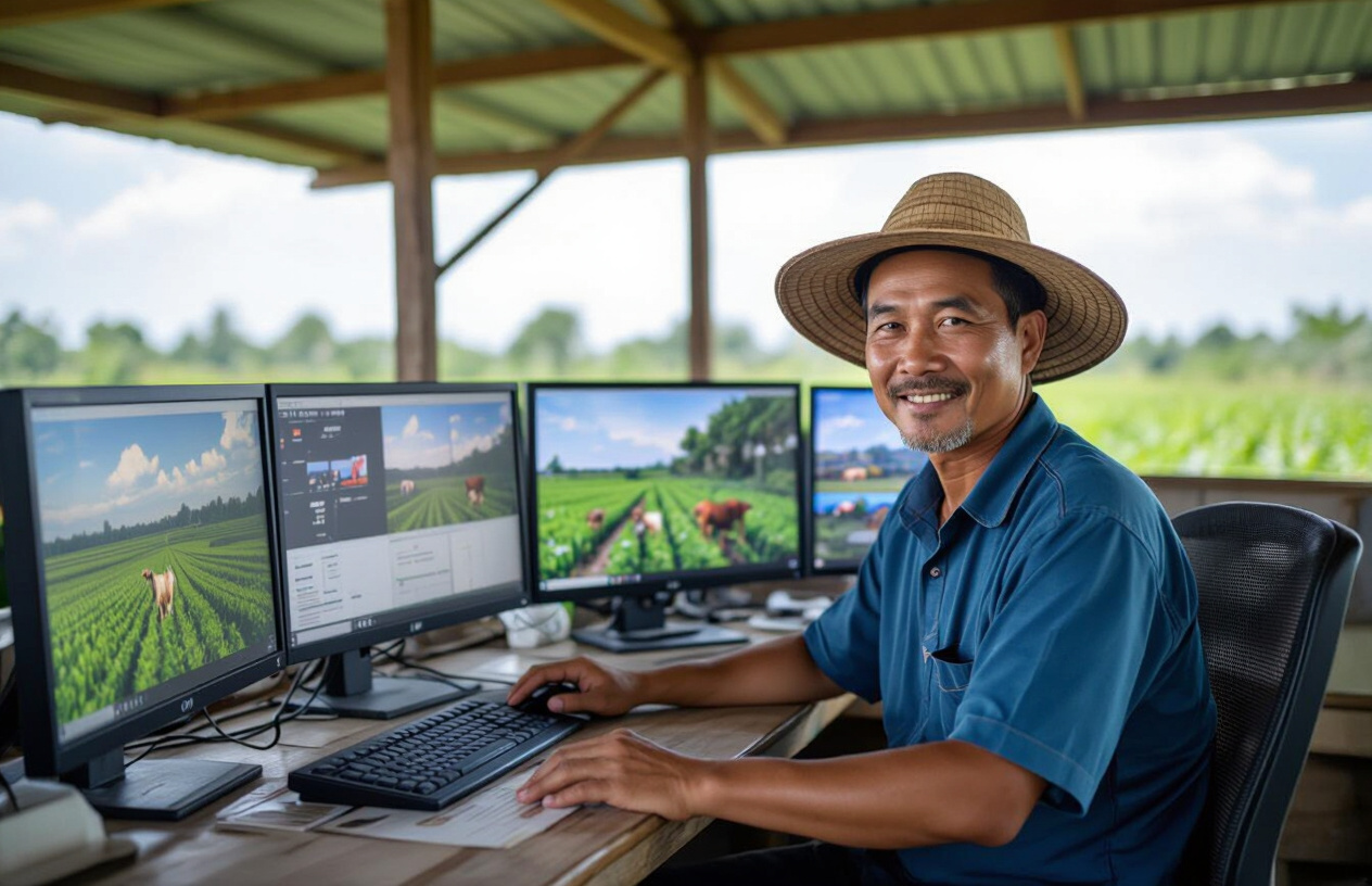 Màn Hình Hiển Thị Đa Kênh Giám Sát Toàn Cảnh Trang Trại Từ Xa.
