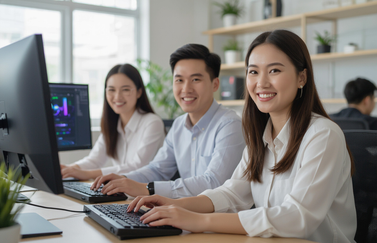 Nhóm Người Dùng Việt Nam Đa Dạng, Bao Gồm Game Thủ, Nhà Thiết Kế Và Nhân Viên Văn Phòng, Đang Sử Dụng Máy Tính Tùy C