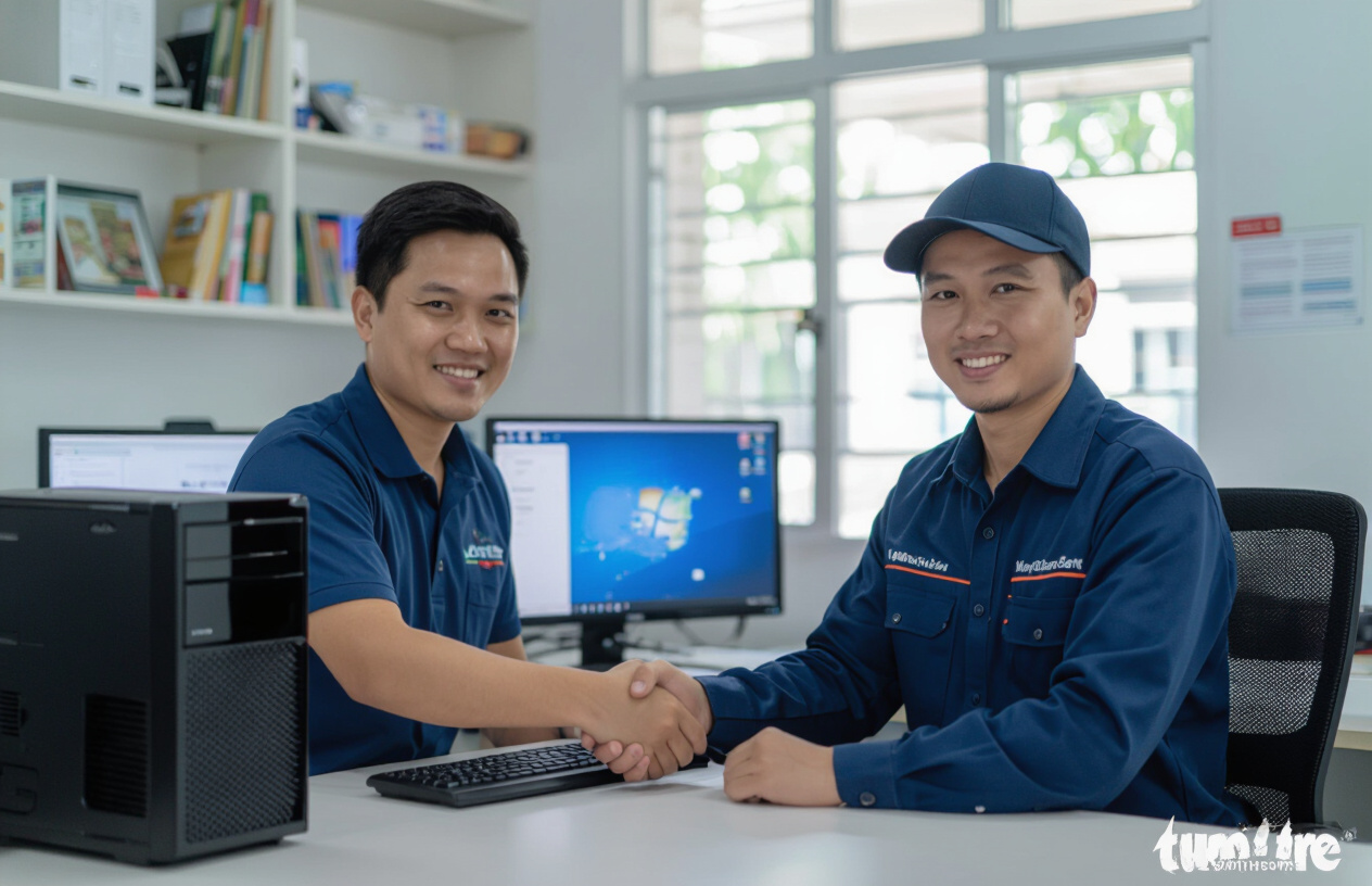 Khách Hàng Việt Nam Bắt Tay Kỹ Thuật Viên Maytinhbentre.Com Sau Khi Nhận Máy Tính Mới Cấu Hình.