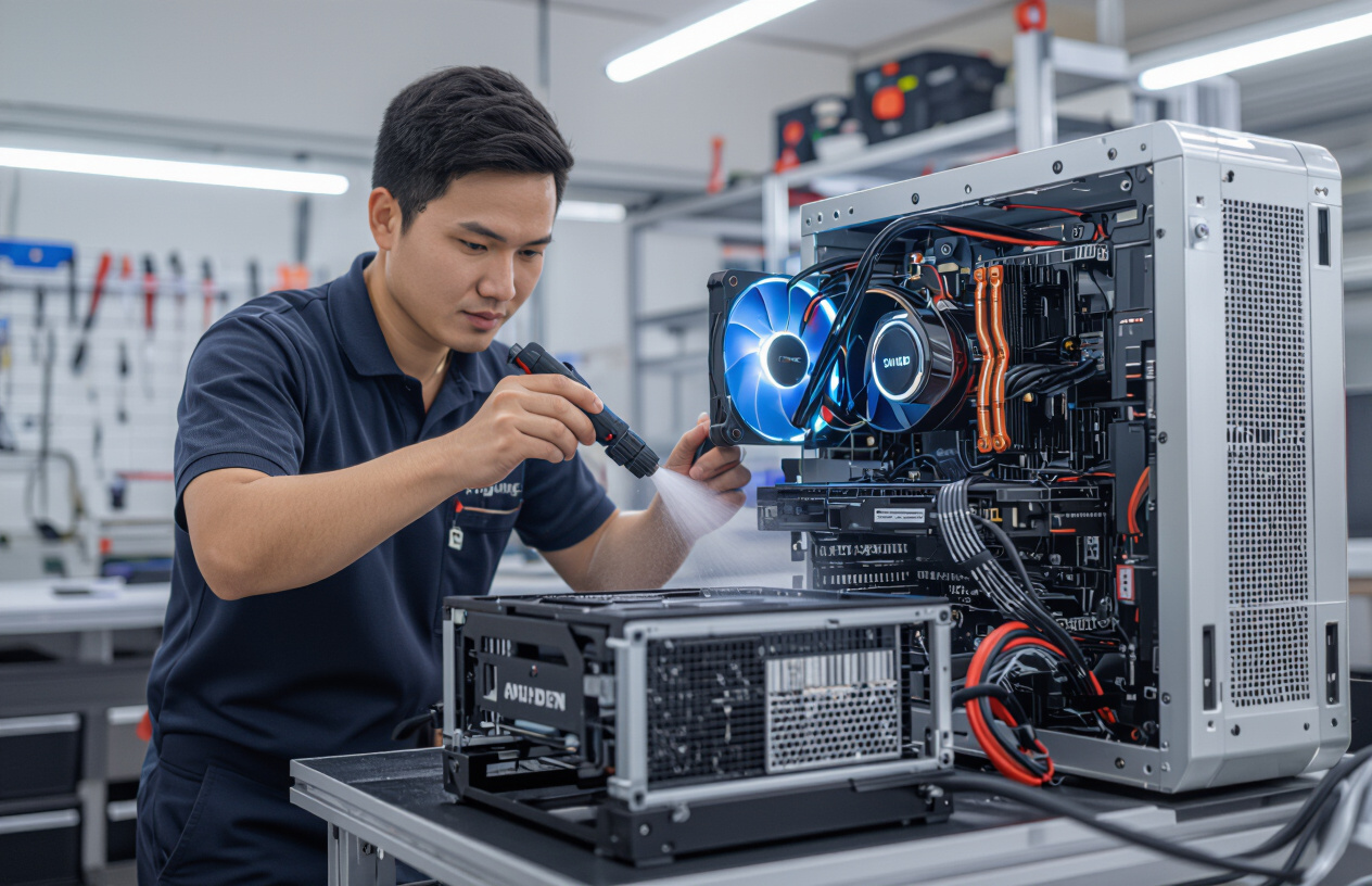 Kỹ Thuật Viên Máy Tính Bến Tre Đang Vệ Sinh Két Nước Tản Nhiệt Pc Một Cách Tỉ Mỉ.