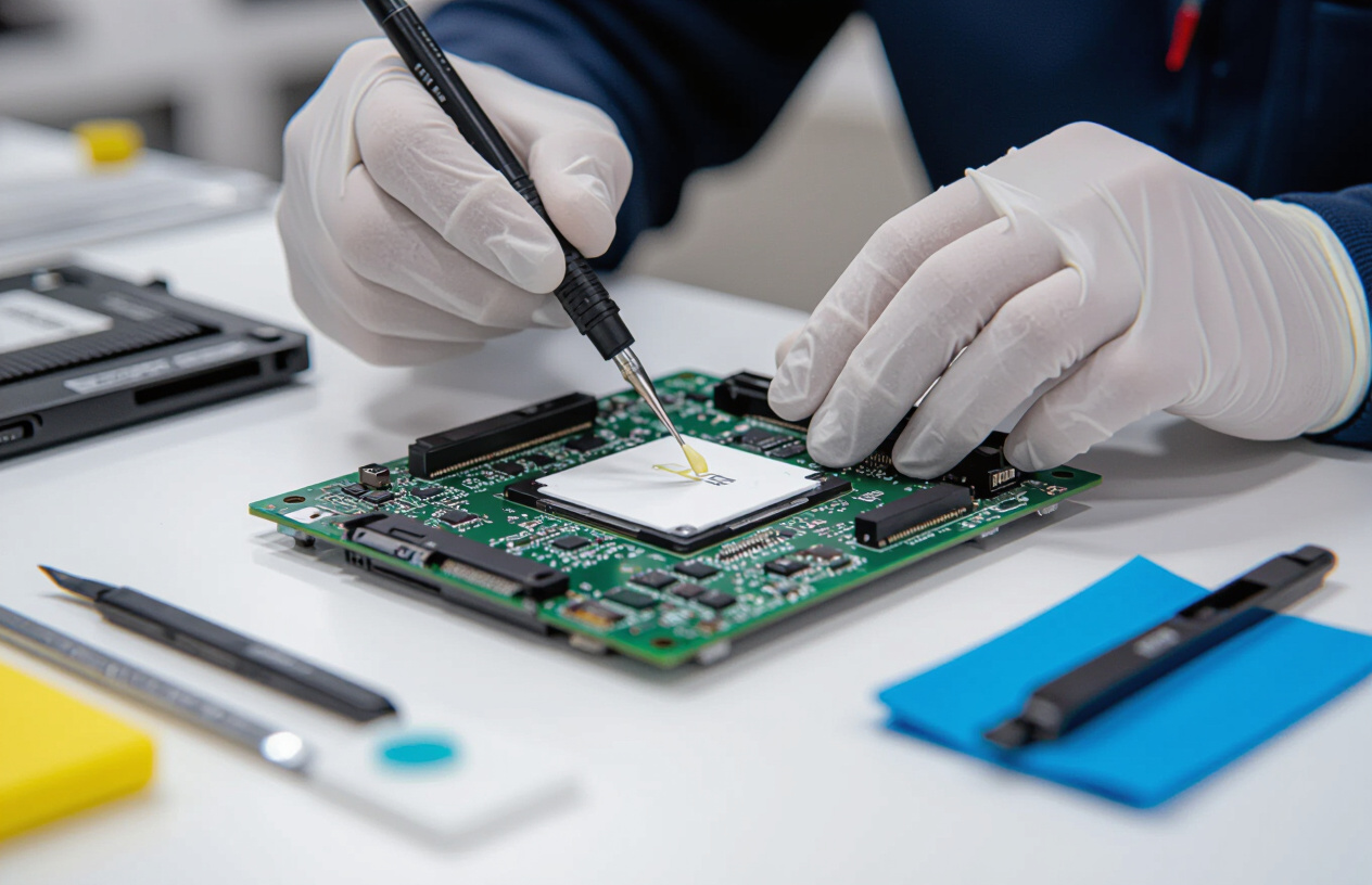 Kỹ Thuật Viên Đang Tra Keo Tản Nhiệt Mới Cho Cpu Laptop.