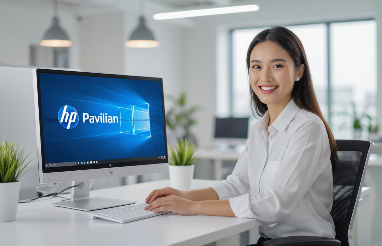Một Người Dùng Việt Nam Đang Làm Việc Vui Vẻ Trên Chiếc Máy Tính All-In-One Hp Pavilion Đã Được Vệ Sinh Sạch Sẽ.