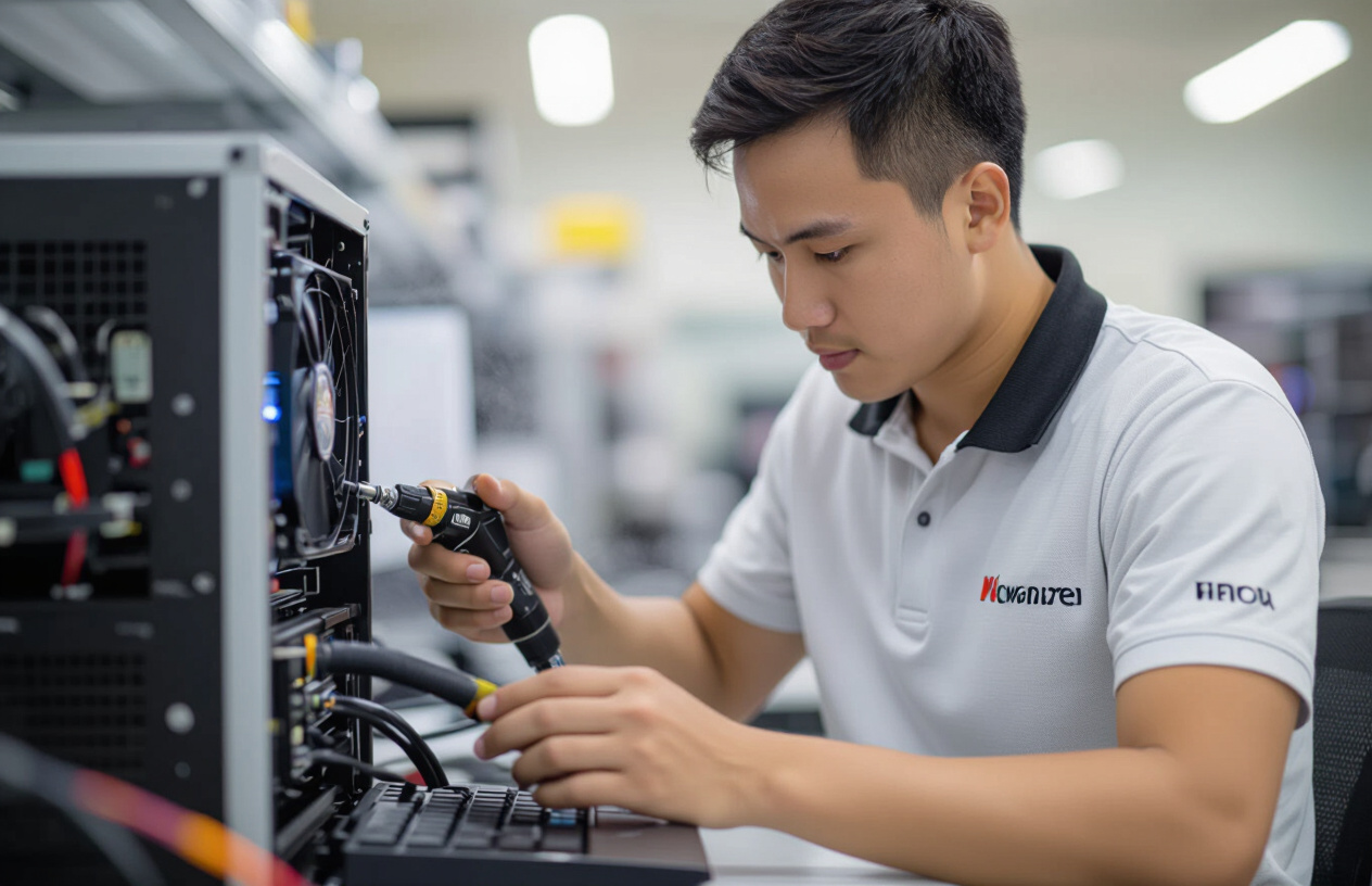 Kỹ Thuật Viên Máy Tính Bến Tre Đang Vệ Sinh Máy Tính Bàn Chuyên Nghiệp.