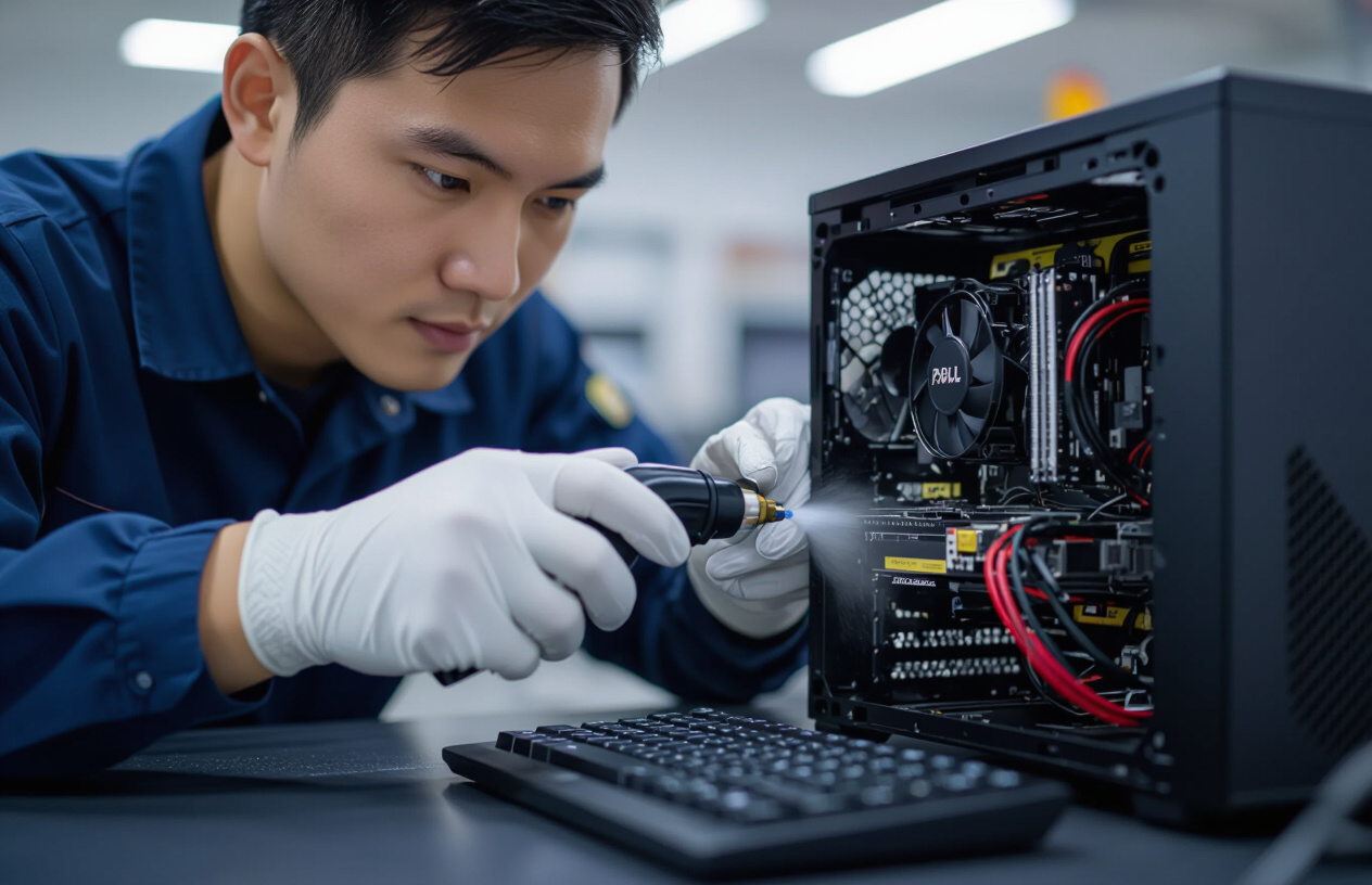 Kỹ Thuật Viên Máy Tính Bến Tre Đang Vệ Sinh Chuyên Nghiệp Máy Tính Dell Xps.