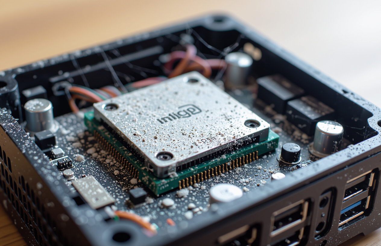 Bụi Bẩn Bám Đầy Bên Trong Máy Tính Mini Pc Intel Nuc Sau Thời Gian Sử Dụng.