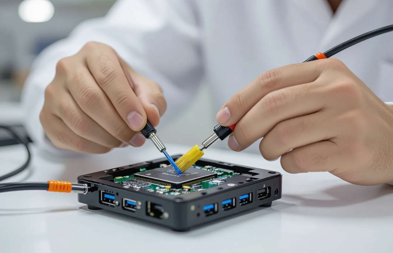 Kỹ Thuật Viên Chuyên Nghiệp Tại Bến Tre Đang Vệ Sinh Máy Tính Mini Pc Cẩn Thận.