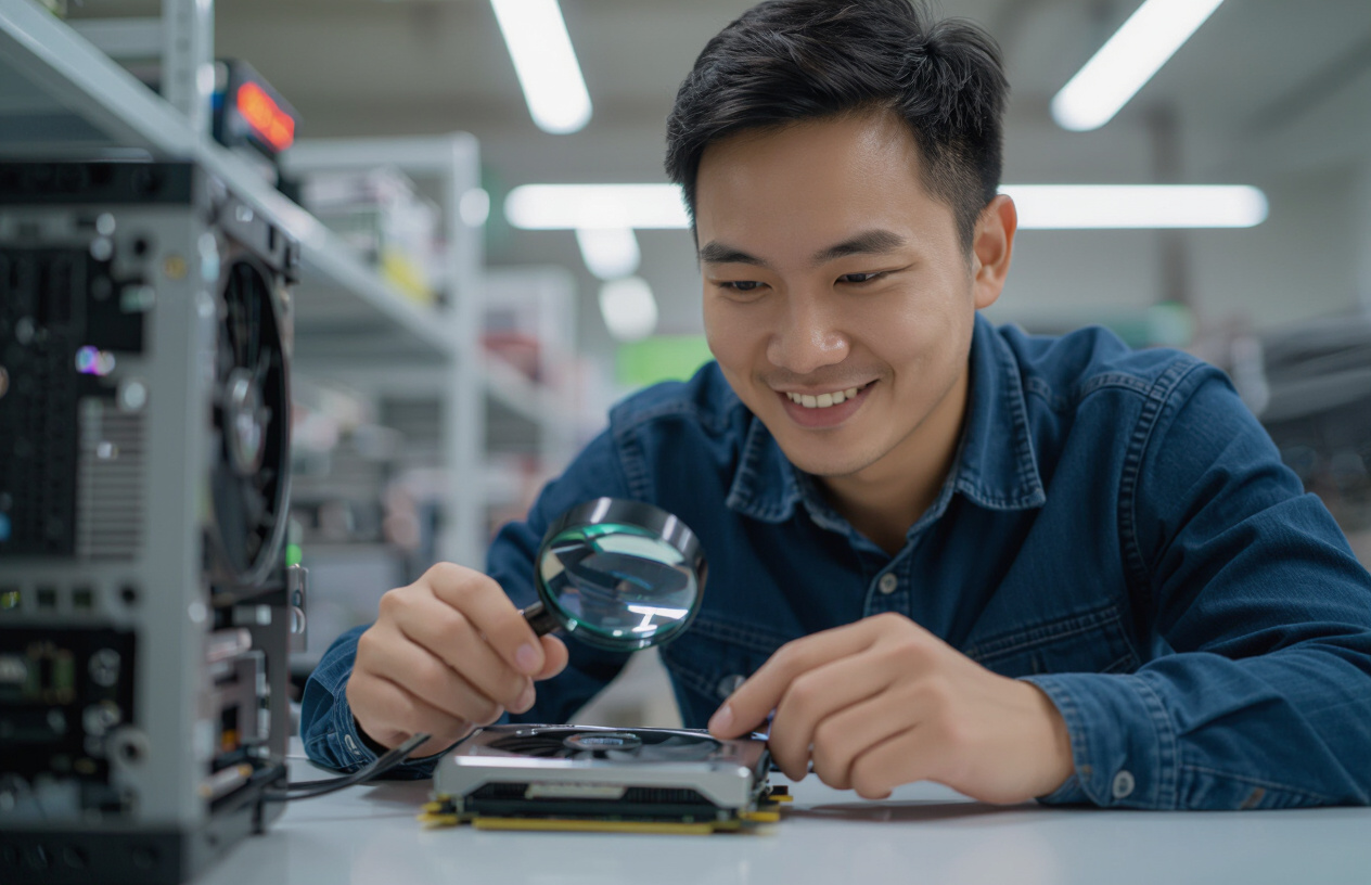Người Dùng Đang Kiểm Tra Kỹ Lưỡng Một Chiếc Card Màn Hình Rtx 3060 Cũ Tại Bến Tre.