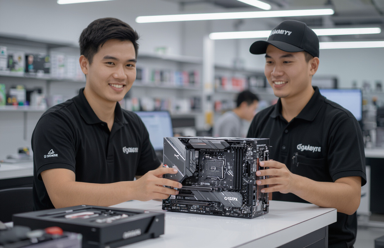 Khách Hàng Vui Vẻ Nhận Mainboard Gigabyte B660M Từ Đội Ngũ Kỹ Thuật Viên Thân Thiện Của Máy Tính Bến Tre.