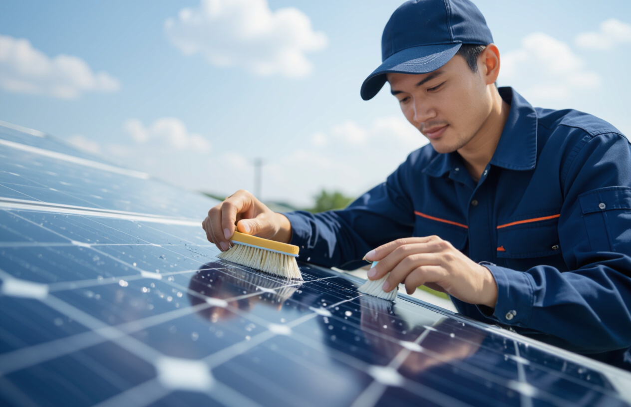 Kỹ Thuật Viên Maytinhbentre.Com Đang Bảo Trì Hệ Thống Đèn Năng Lượng Mặt Trời.
