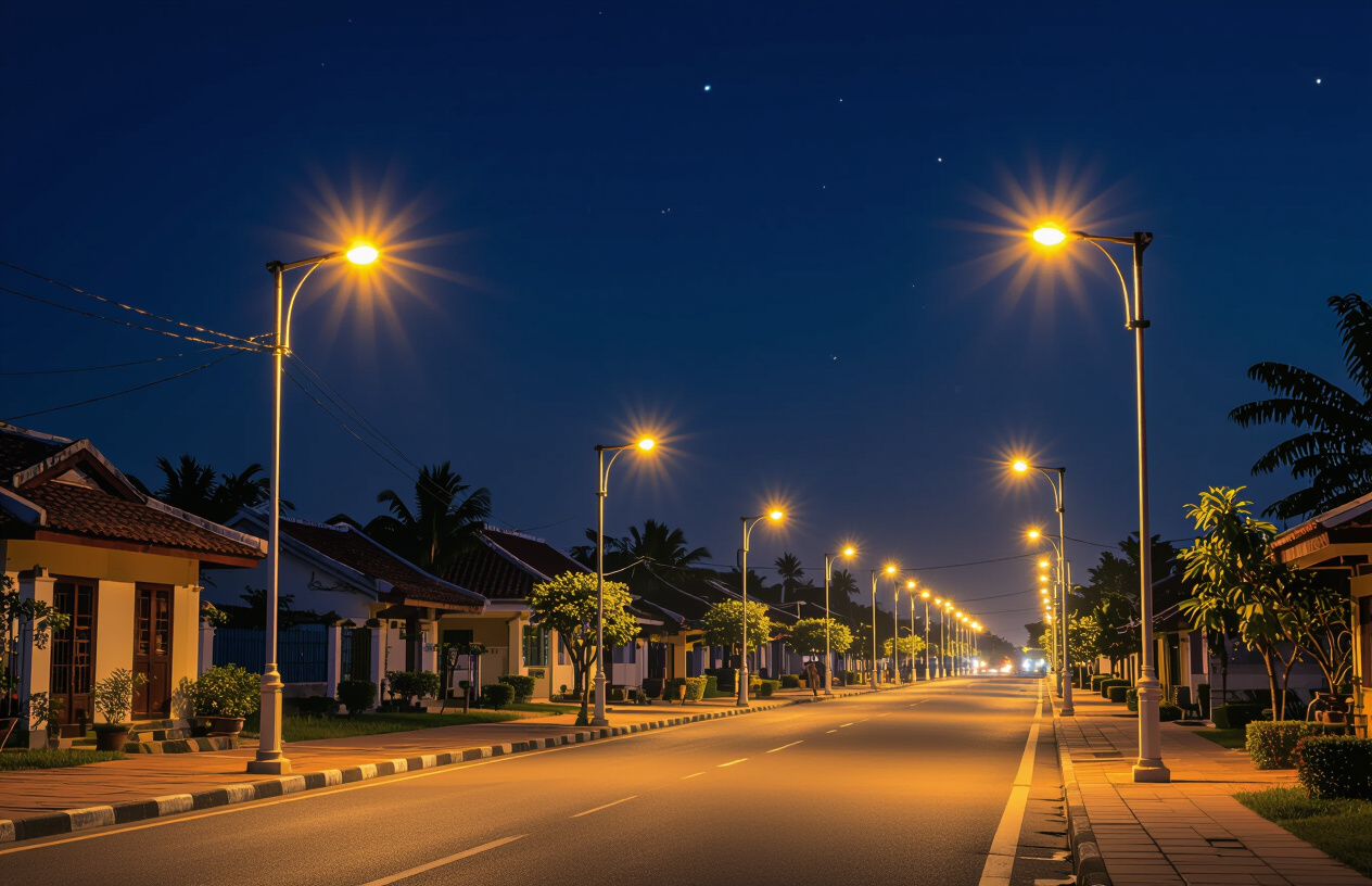 Khu Vực Thị Trấn Thạnh Phú Sáng Bừng Nhờ Đèn Năng Lượng Mặt Trời Hiệu Quả.