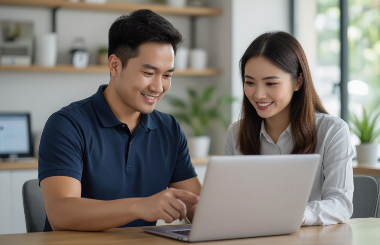 Người Kỹ Thuật Viên Máy Tính Bến Tre Đang Hướng Dẫn Khách Hàng Về Cách Kiểm Tra Đường Link Đáng Ngờ Trên Trình Duyệt W
