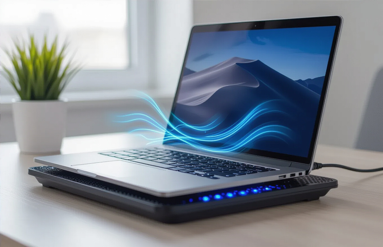 Một Chiếc Laptop Đặt Trên Đế Tản Nhiệt Hoặc Bề Mặt Thoáng Khí, Minh Họa Việc Giữ Nhiệt Độ Pin Ổn Định.
