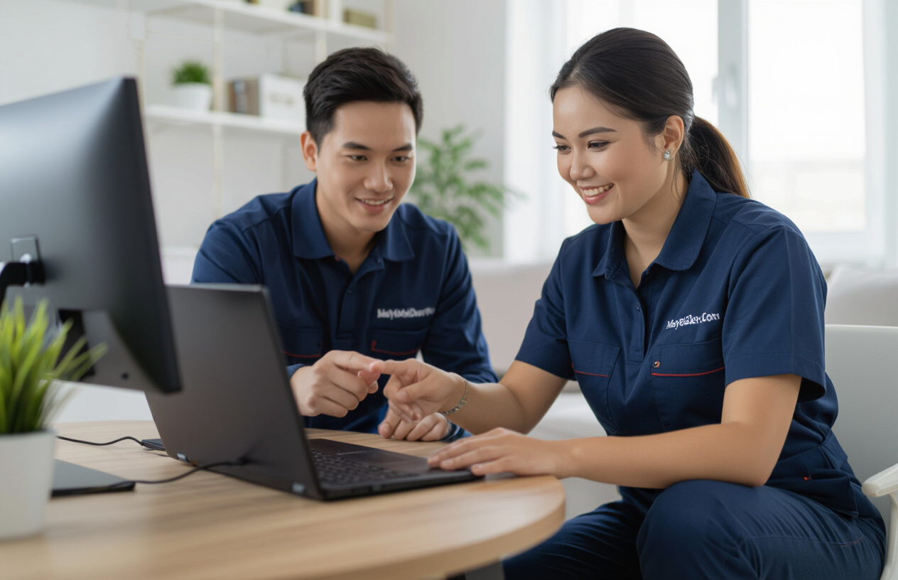 Kỹ Thuật Viên Máy Tính Bến Tre Đang Kiểm Tra Kết Nối Mạng Cho Khách Hàng.