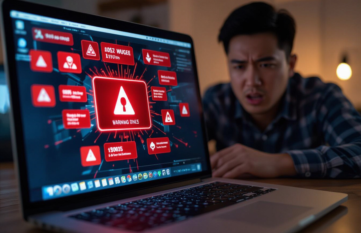 Màn Hình Laptop Hiển Thị Cảnh Báo Virus Và Phần Mềm Độc Hại, Gây Phiền Toái Cho Người Dùng.