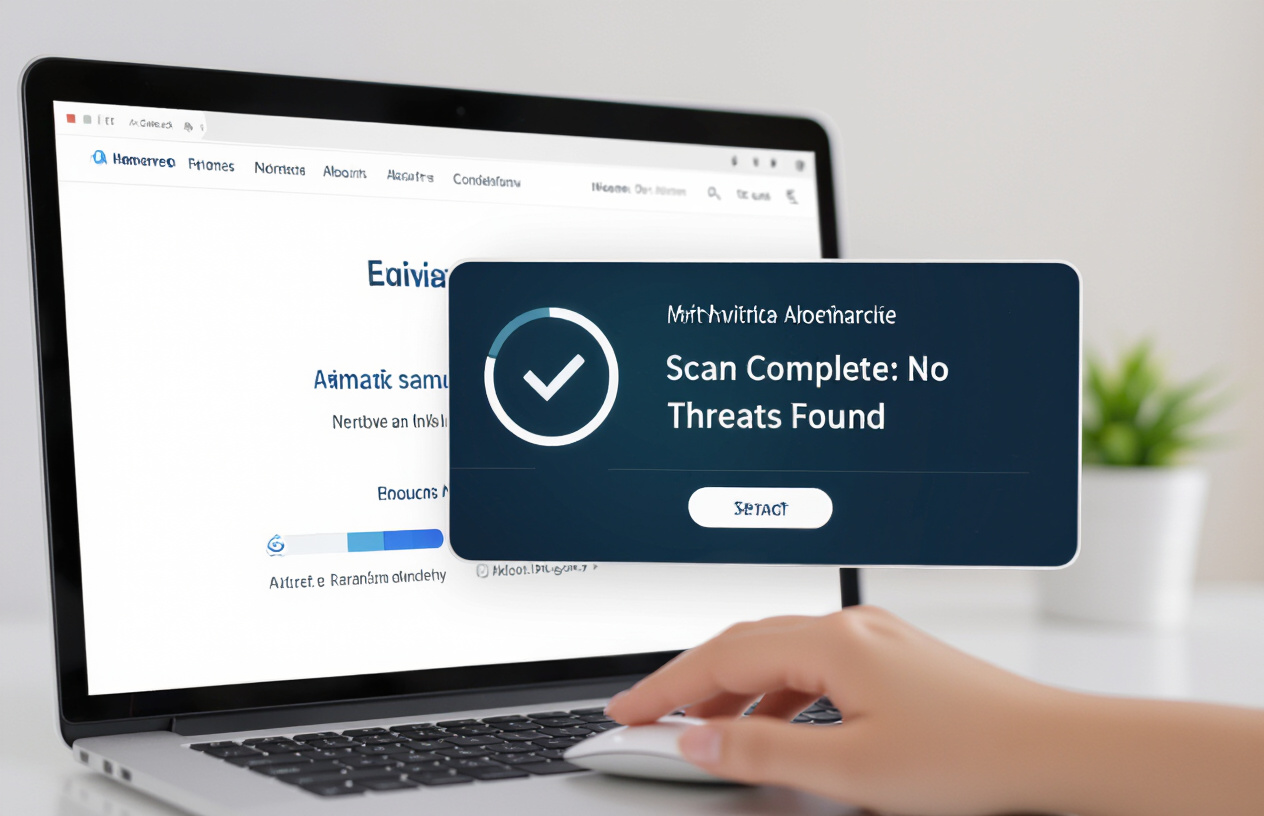 Giao Diện Phần Mềm Diệt Virus Bản Quyền Đang Quét Và Hiển Thị Máy Tính An Toàn, Không Có Mối Đe Dọa.