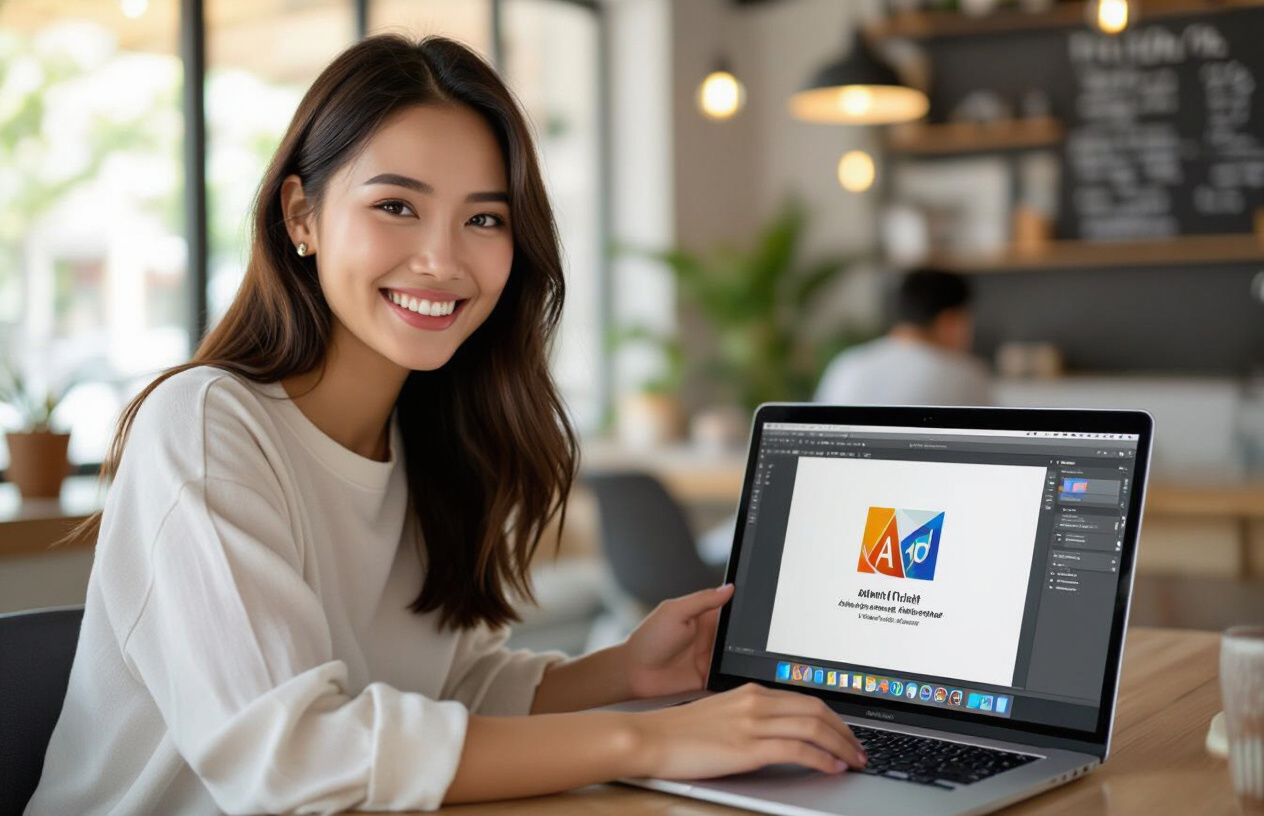Người Việt Trẻ Vui Vẻ Sử Dụng Adobe Illustrator Trên Laptop Tại Không Gian Làm Việc Hiện Đại.