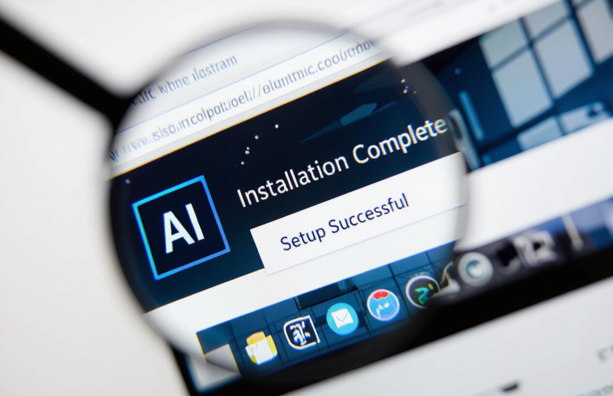 Màn Hình Máy Tính Hiển Thị Quá Trình Cài Đặt Thành Công Phần Mềm Adobe Illustrator.