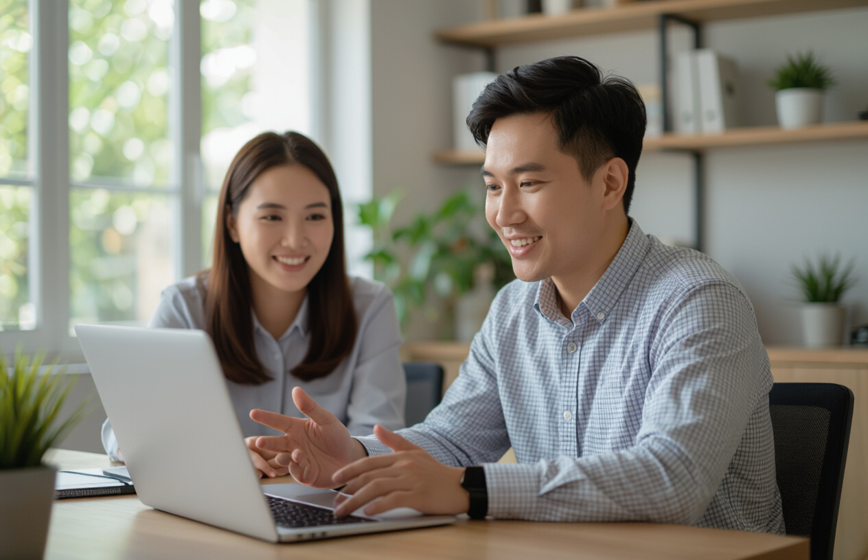 Một Chuyên Gia Công Nghệ Việt Nam Đang Cài Đặt Phần Mềm Cho Khách Hàng, Biểu Tượng Cho Dịch Vụ Chuyên Nghiệp.