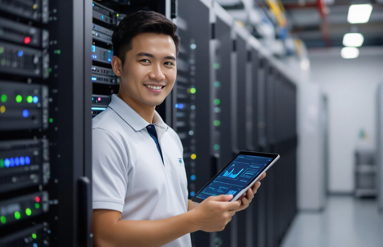 Kỹ Thuật Viên Máy Tính Bến Tre Đang Kiểm Tra An Ninh Mạng Server.