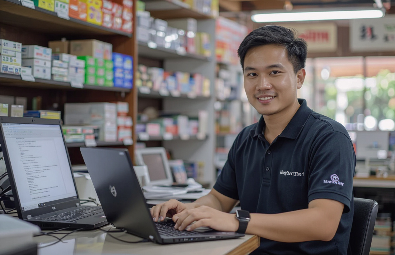 Kỹ Thuật Viên Máy Tính Bến Tre Đang Hỗ Trợ Cài Đặt Phần Mềm Quản Lý Bán Hàng Tại Bến Tre.