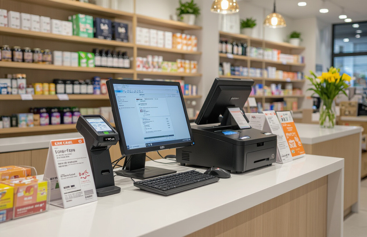Góc Làm Việc Hiện Đại Với Hệ Thống Pos Và Máy Tính Được Cài Đặt Phần Mềm Chuyên Nghiệp Cho Shop Bến Tre.