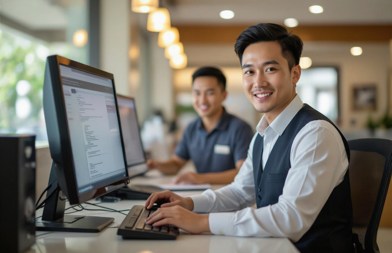 Kỹ Thuật Viên Máy Tính Bến Tre Đang Cài Đặt Phần Mềm Quản Lý Khách Sạn Tận Nơi.