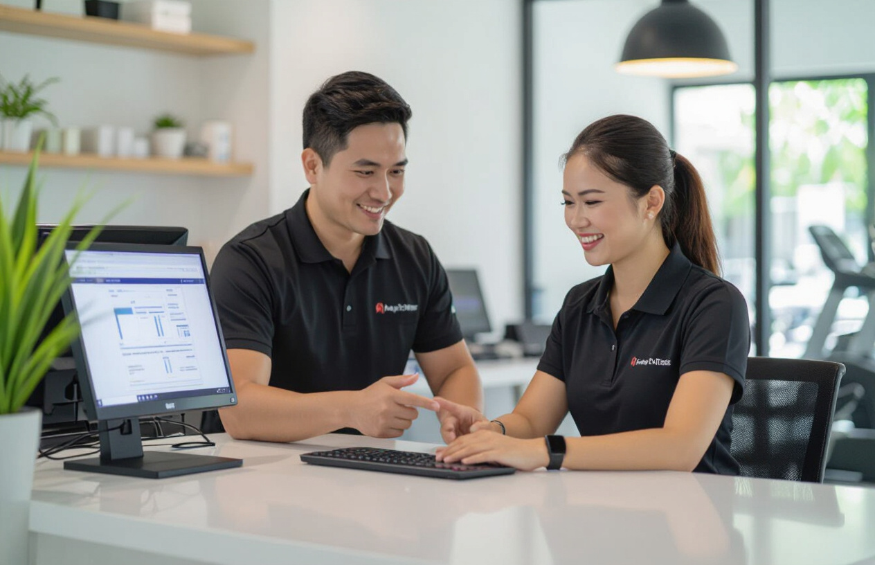 Kỹ Thuật Viên Máy Tính Bến Tre Đang Hỗ Trợ Cài Đặt Phần Mềm Quản Lý Phòng Tập