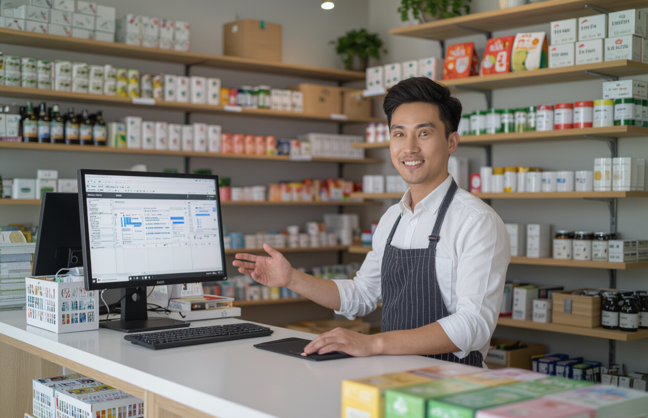 Hình Ảnh Một Cửa Hàng Kinh Doanh Tại Bến Tre Được Quản Lý Tồn Kho Hiệu Quả Bằng Phần Mềm.