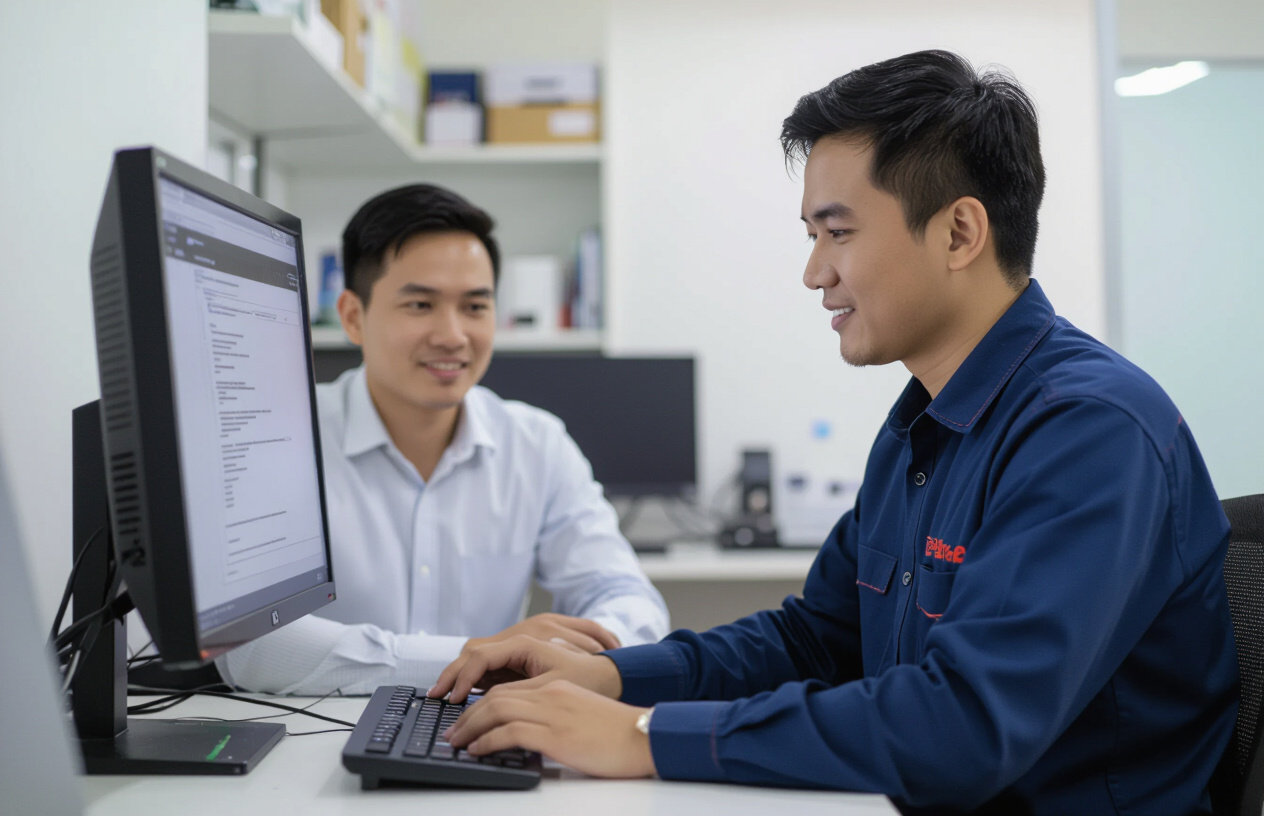 Đội Ngũ Kỹ Thuật Viên Maytinhbentre.Com Đang Cài Đặt Phần Mềm Quản Lý Kho Cho Doanh Nghiệp.