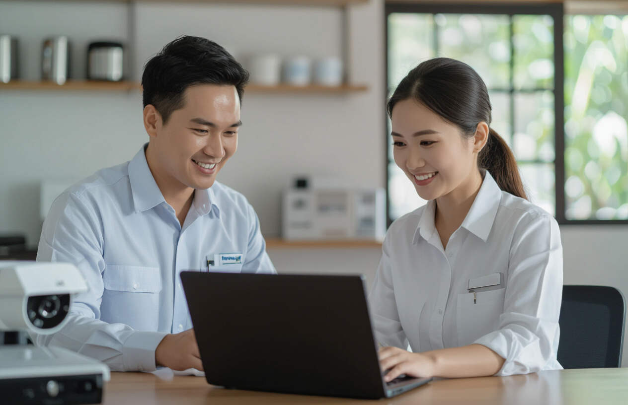 Kỹ Thuật Viên Máy Tính Bến Tre Đang Hỗ Trợ Khách Hàng Cài Đặt Camera