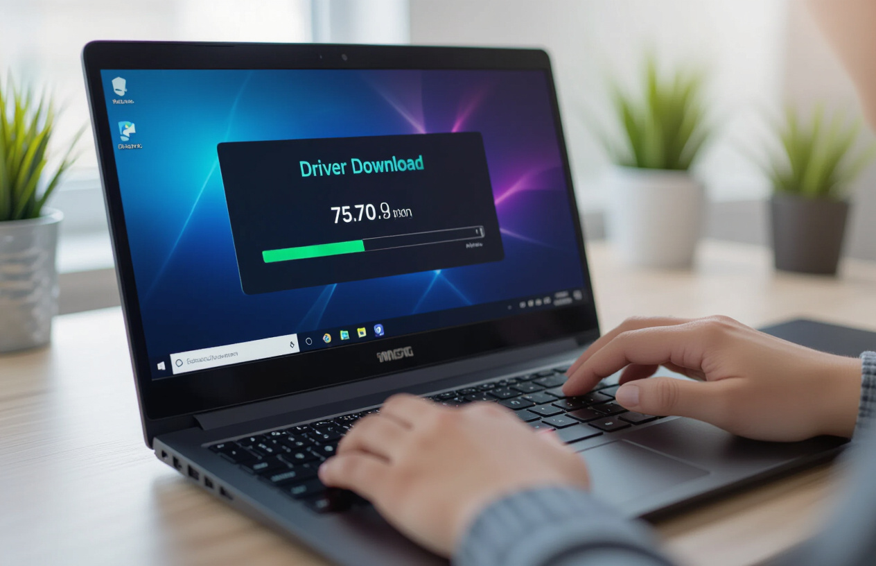 Người Dùng Laptop Gaming Đang Cài Đặt Driver Card Đồ Họa Thông Qua Trang Web Nhà Sản Xuất.
