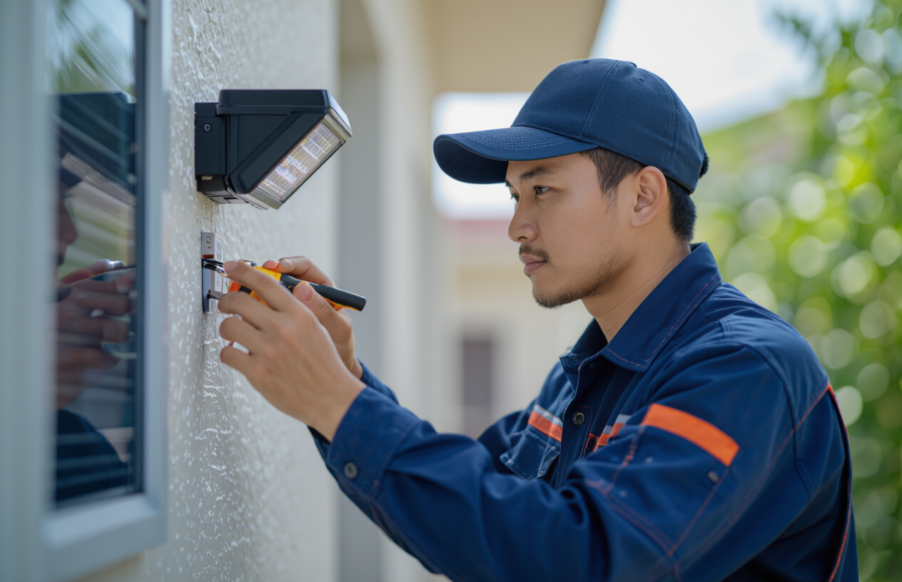 Kỹ Thuật Viên Máy Tính Bến Tre Đang Lắp Đặt Đèn Năng Lượng Mặt Trời