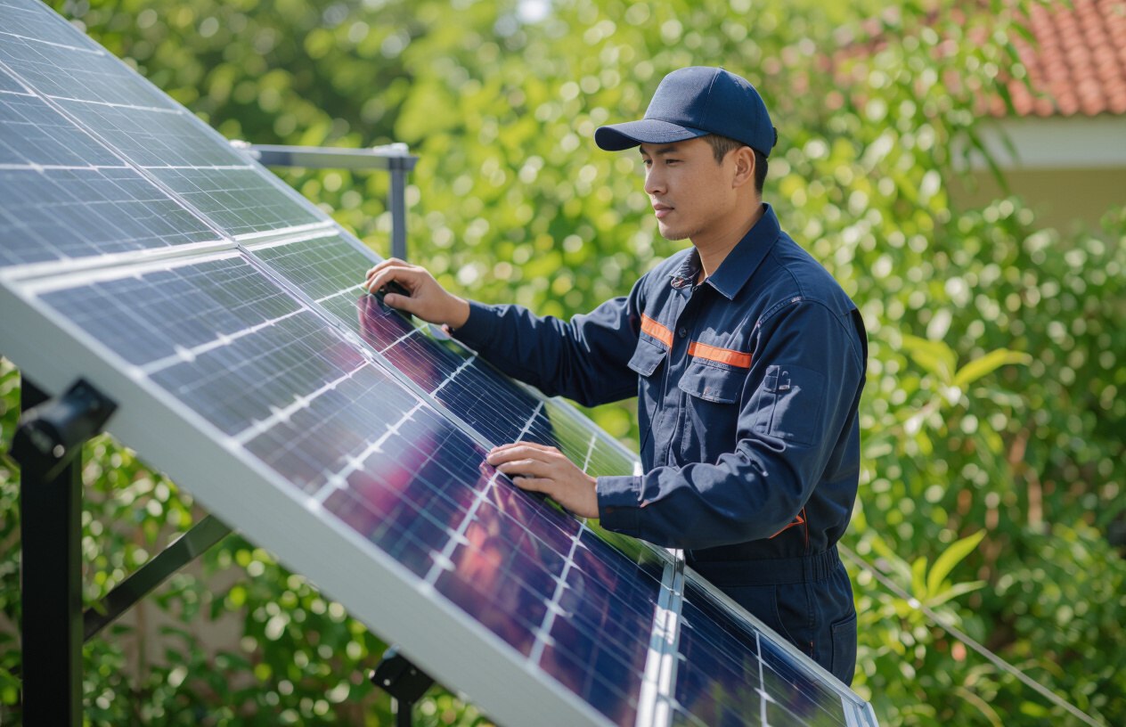 Kỹ Thuật Viên Maytinhbentre.Com Lắp Đặt Đèn Năng Lượng Mặt Trời Tại Đại Điền