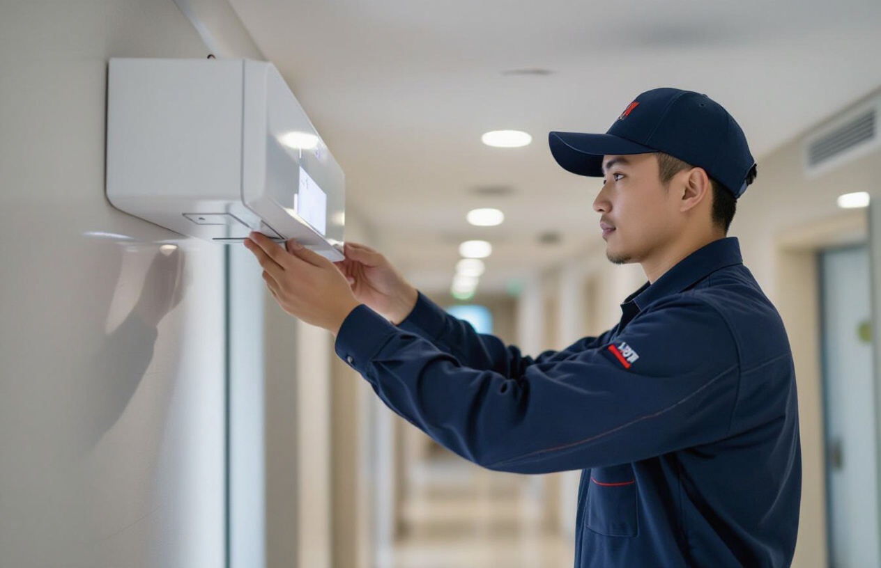 Kỹ Thuật Viên Máy Tính Bến Tre Đang Lắp Đặt Thiết Bị Unifi Tại Khách Sạn