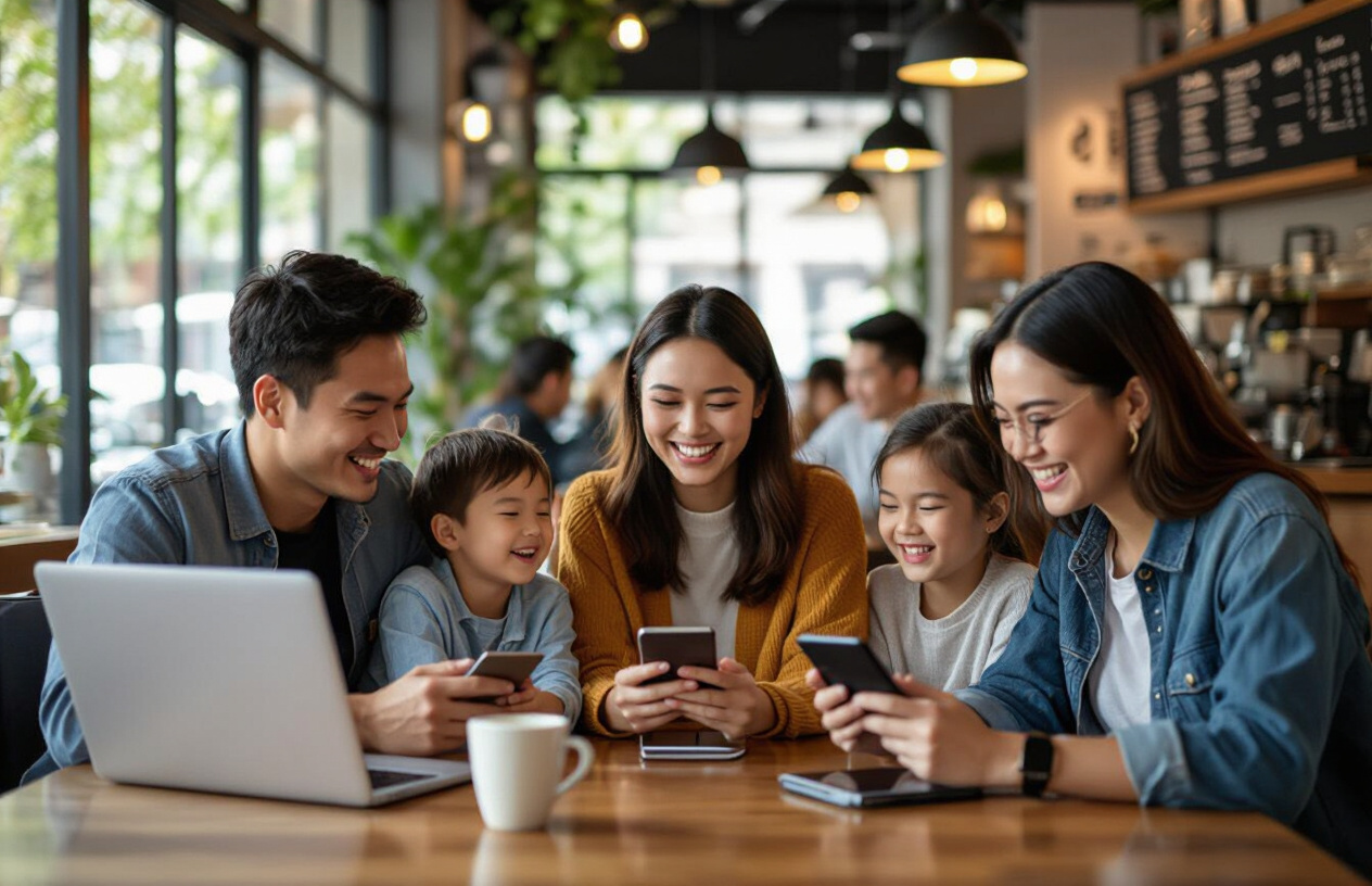 Khách Hàng Vui Vẻ Sử Dụng Wifi Mạnh Tại Quán Cafe Bến Tre