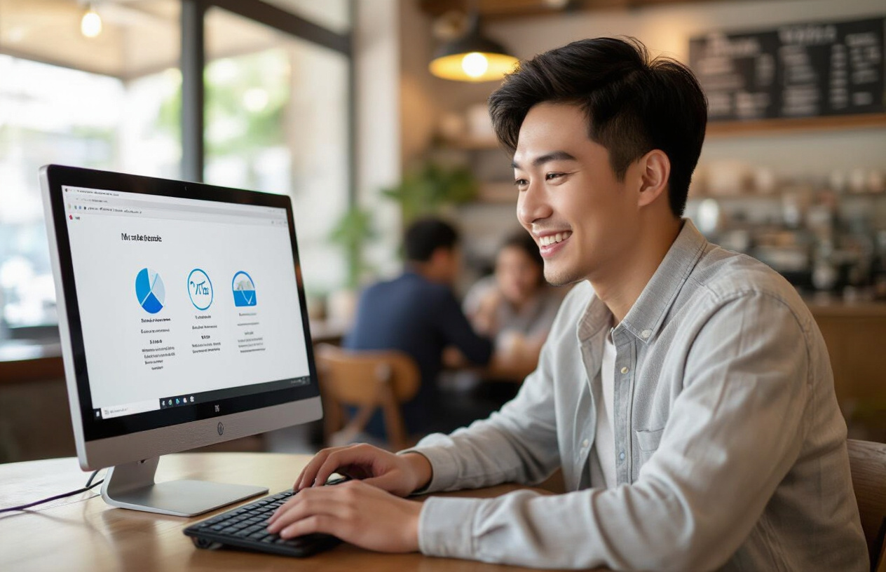 Khách Hàng Tại Quán Cafe Bến Tre Thoải Mái Sử Dụng Máy Tính All-In-One Hp Để Truy Cập Internet Hoặc Giải Trí.
