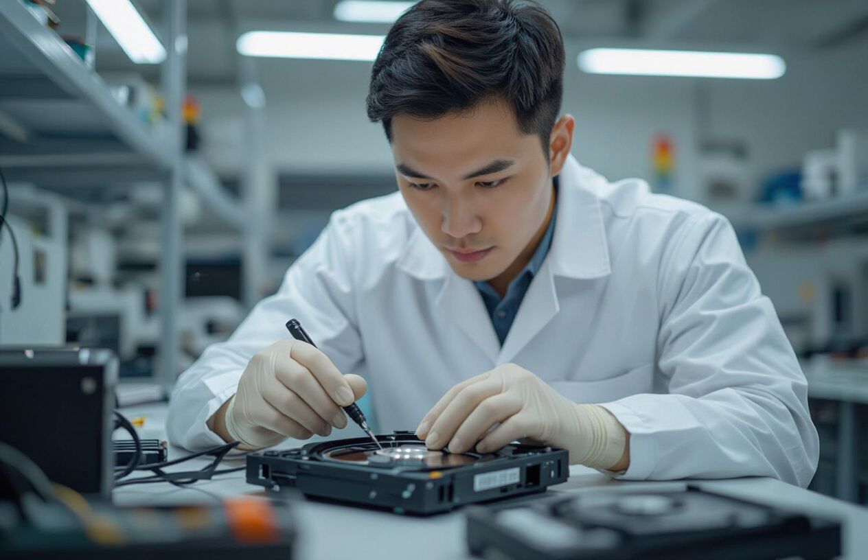 Kỹ Thuật Viên Chuyên Nghiệp Của Máy Tính Bến Tre Đang Kiểm Tra Ổ Cứng Máy Tính Bị Cháy.