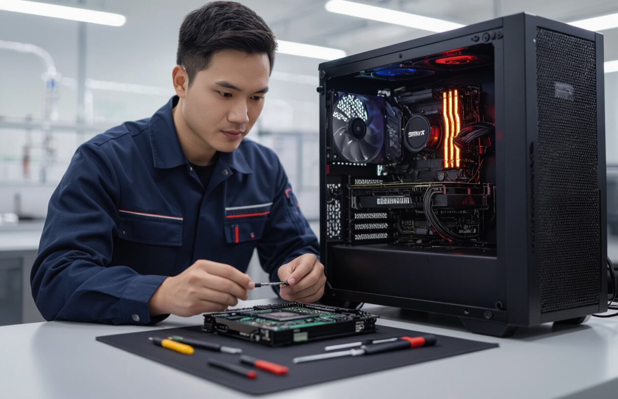 Kỹ Thuật Viên Chuyên Nghiệp Của Máy Tính Bến Tre Đang Kiểm Tra Mainboard Pc Gaming