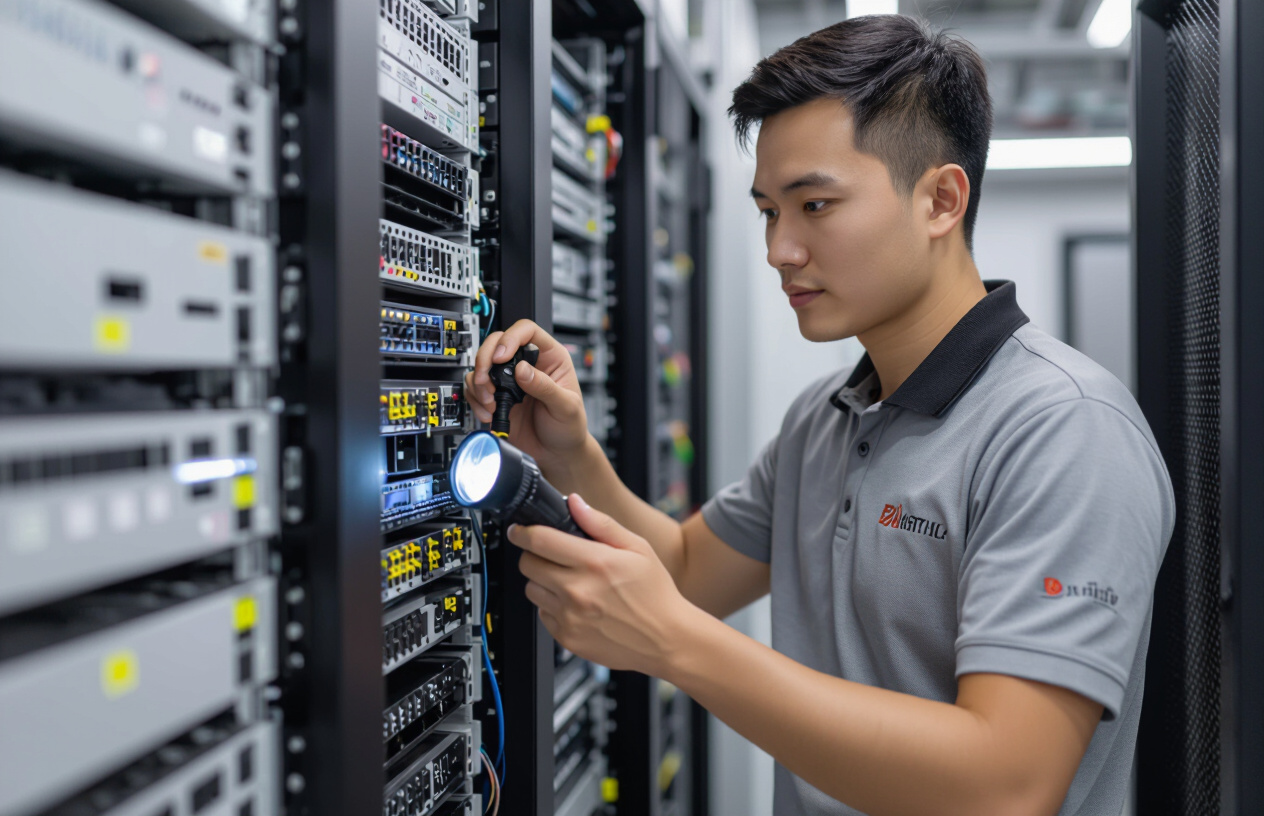 Kỹ Thuật Viên Máy Tính Bến Tre Kiểm Tra Máy Chủ Trước Khi Vệ Sinh.