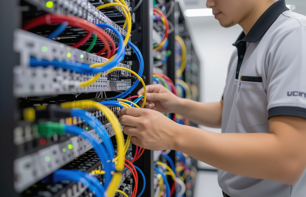 Kỹ Thuật Viên Máy Tính Bến Tre Kiểm Tra Hệ Thống Dây Mạng Trong Văn Phòng