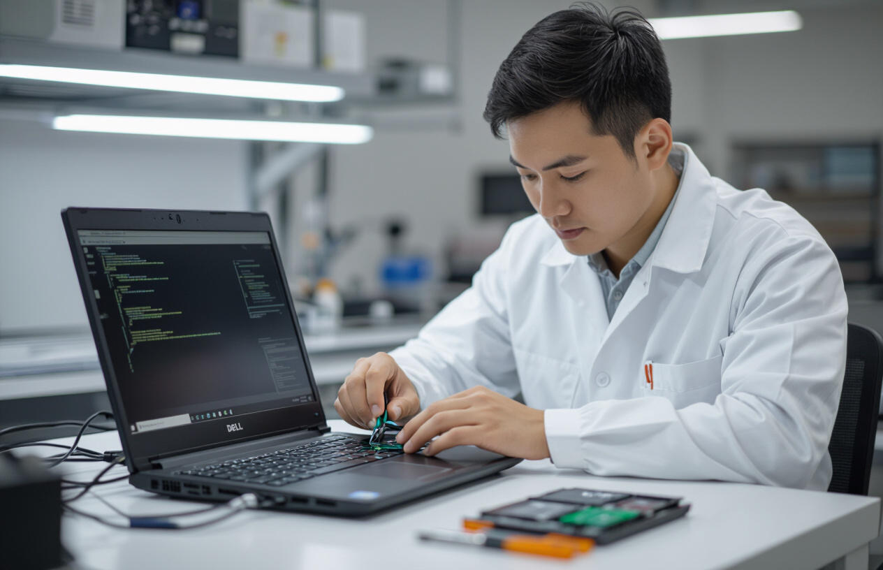 Kỹ Thuật Viên Máy Tính Bến Tre Đang Thay Pin Laptop Dell Chuyên Nghiệp.