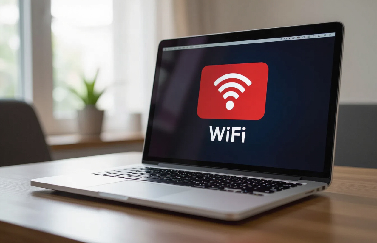 Biểu Tượng Wifi Với Dấu Chấm Than Đỏ Trên Màn Hình Laptop.