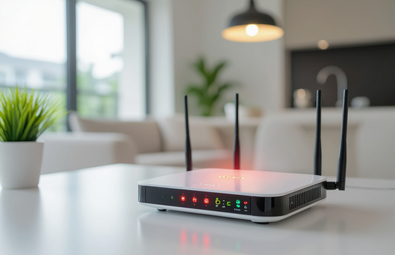 Hình Ảnh Minh Họa Một Bộ Định Tuyến Wifi (Router) Đang Nhấp Nháy Đèn Báo Lỗi, Tượng Trưng Cho Sự Cố Mất Kết Nối Intern
