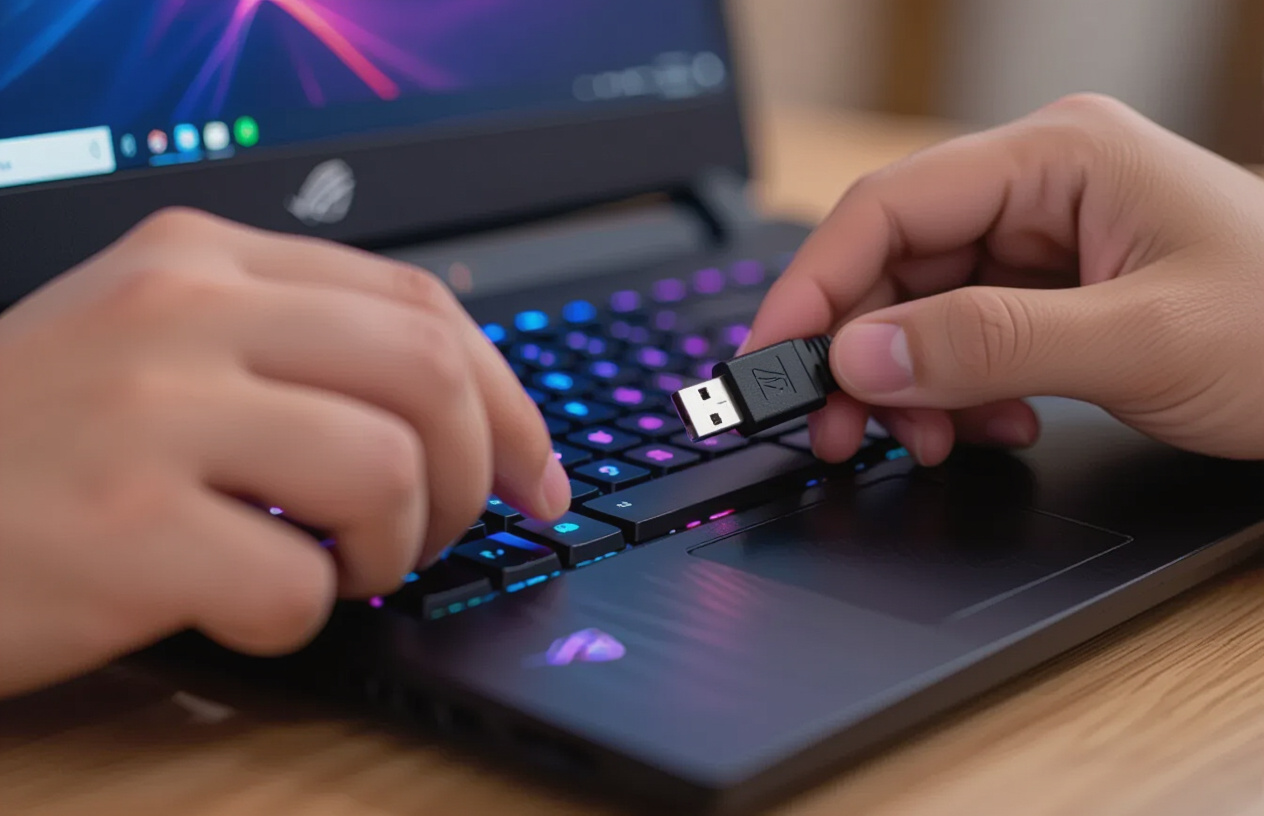 Kiểm Tra Kết Nối Dây Cáp Của Bàn Phím Rời Với Laptop Asus Rog.