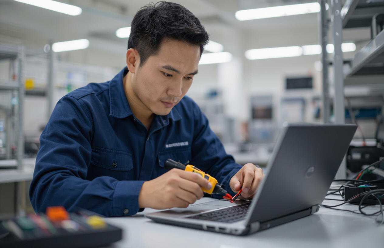 Kỹ Thuật Viên Maytinhbentre.Com Đang Kiểm Tra Nguồn Laptop Dell Latitude 5590 Tại Bến Tre.
