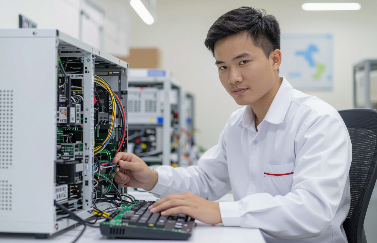 Kỹ Thuật Viên Đang Kiểm Tra Và Sửa Chữa Bo Mạch Chủ Máy Tính Tại Bến Tre