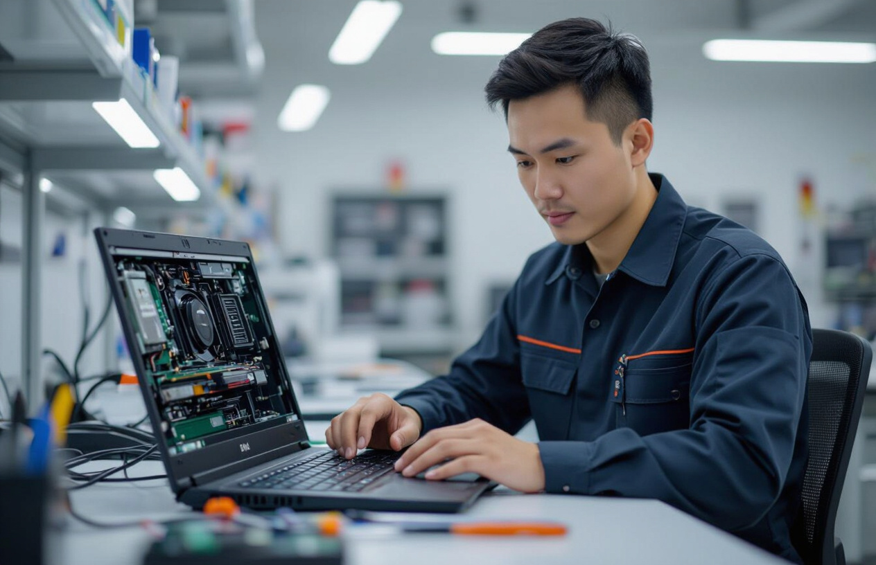 Kỹ Thuật Viên Chuyên Nghiệp Tại Bến Tre Đang Sửa Chữa Laptop Dell Bị Lỗi Webcam